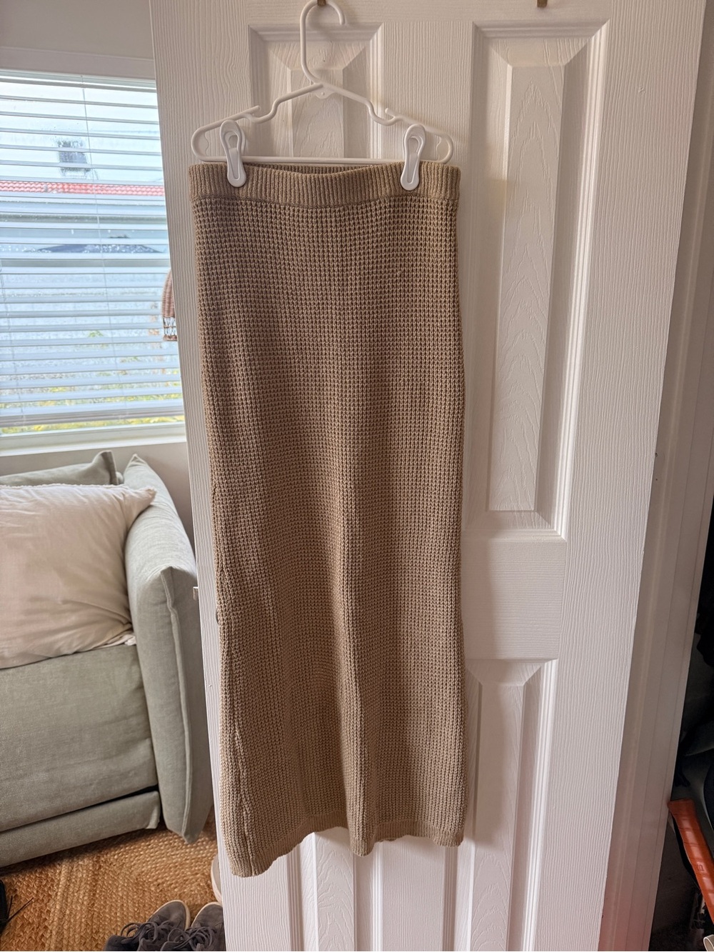 Medusa Textured Knit Maxi Skirt in Beige